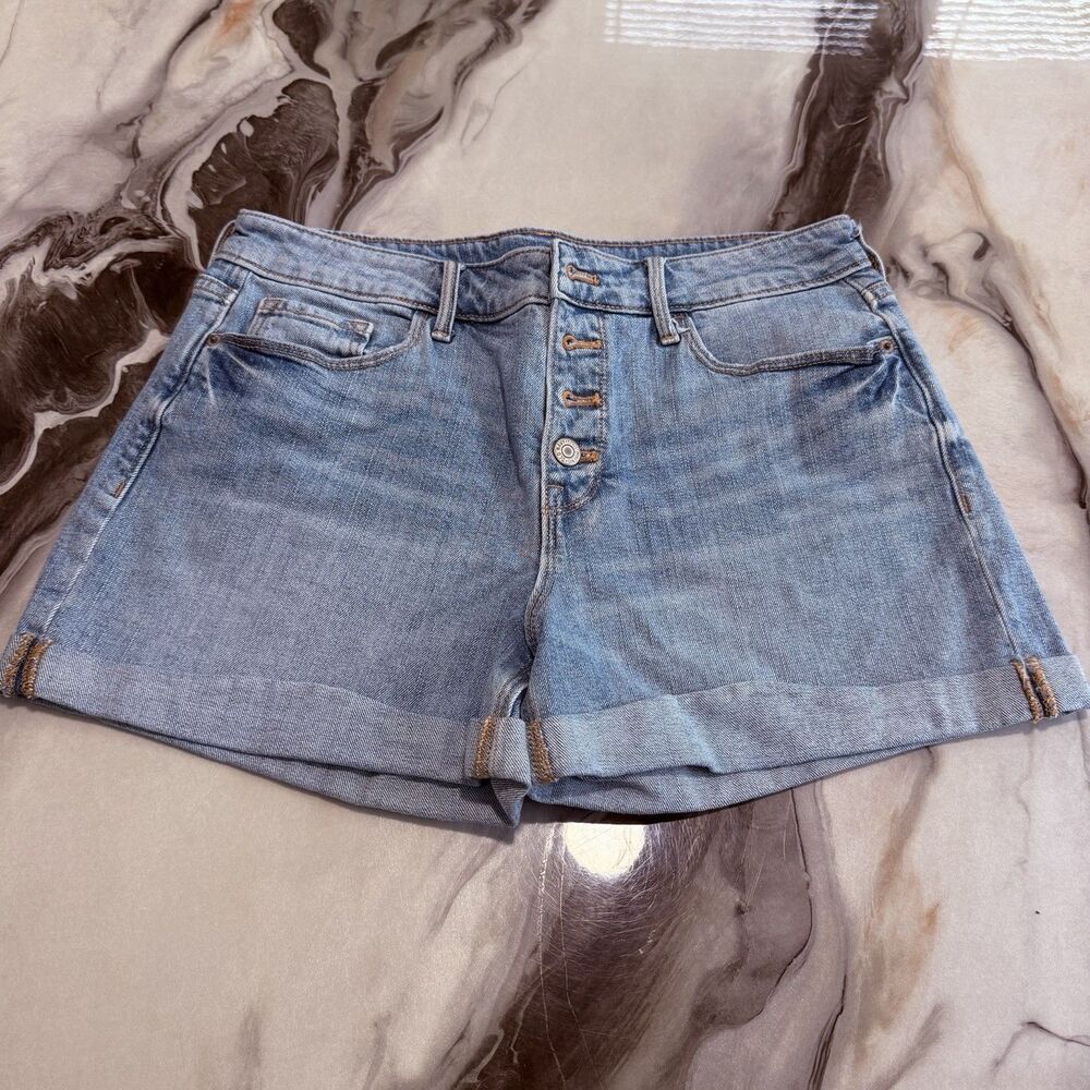 Old Navy Women High Rise Denim Shorts Size 8 Blue Button Fly Cuffed Hem OG Jean